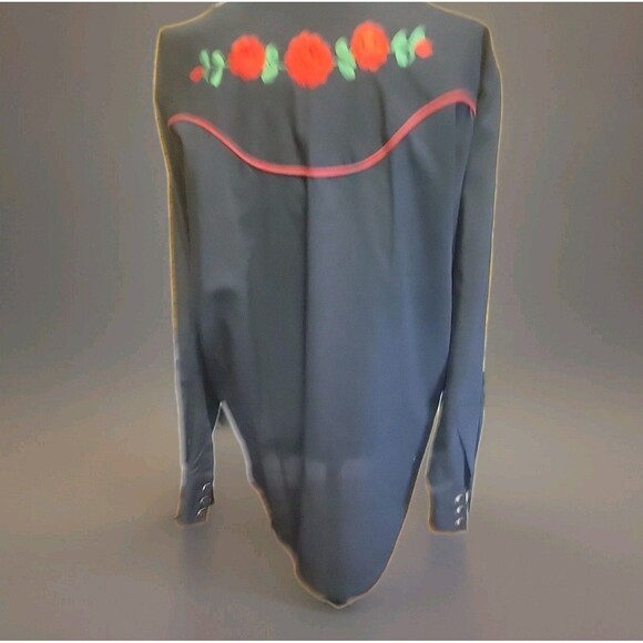 Mans Long Sleeve Western Shirt/ Snaps/Red Roses Vintage Size L Worn By Musician - Picture 5 of 10